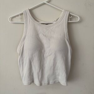 Uniqlo White Ribbed Cropped Padded Bra Tank Top - Medium